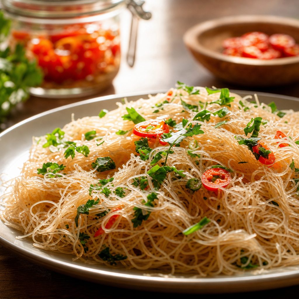 Vermicelli w/ BBQ Pork & Egg Roll.